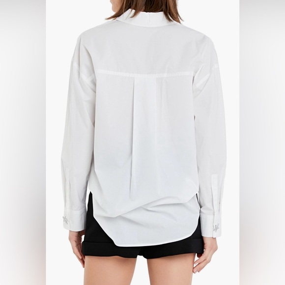 English Factory White Crystal Button Embellished Star Button Down Shirt - Picture 6 of 14